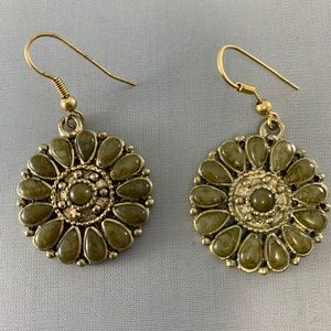 Antique Gold and Green Dangle Earrings